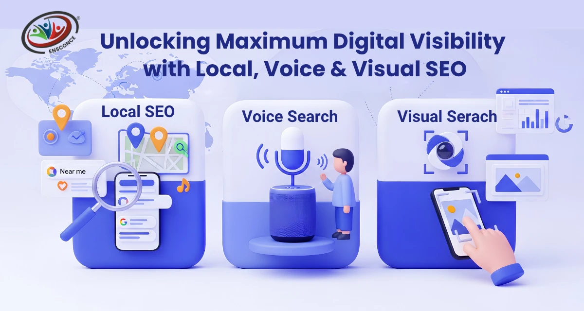 Infographic showing how local SEO, voice search, and visual search boost digital visibility.
